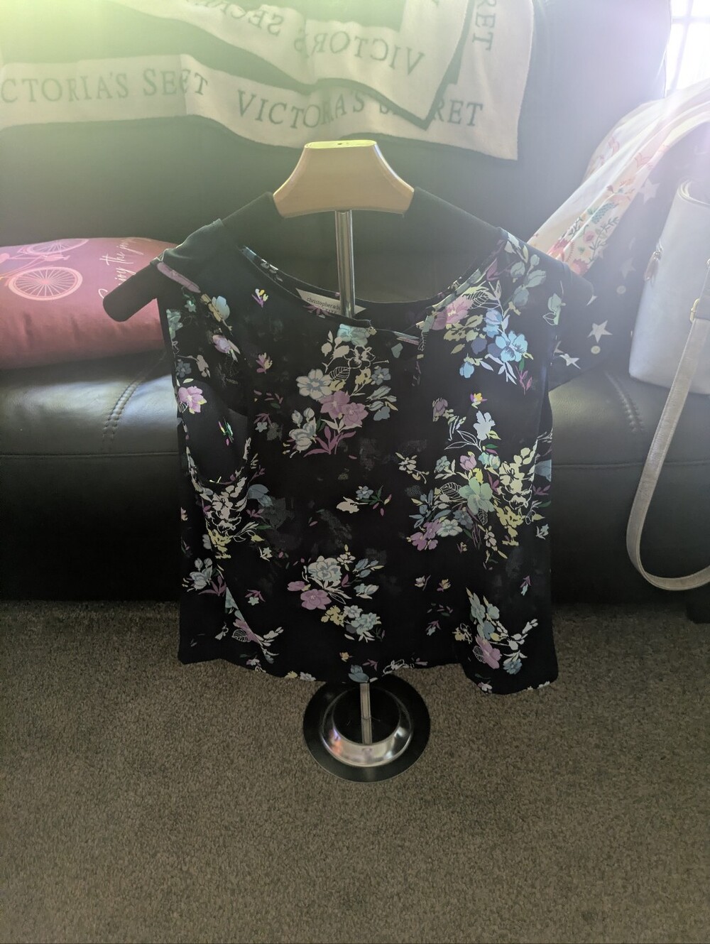 CJ Banks Black Floral Short Sleeve Blouse